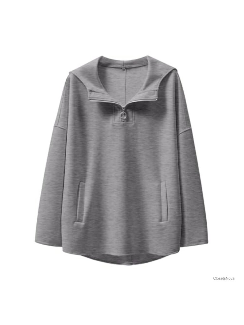 Oversized Quarter Zip Hoodie Pullover Drop Shoulder High Low Hem Sweatshirt